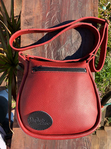Leather Handbag Individually Handmade - Red - with swing clasp and adjustable Leather strap