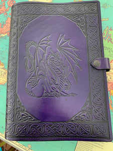 A4 Leather Journal Cover - Celtic Dragon 1 - Purple