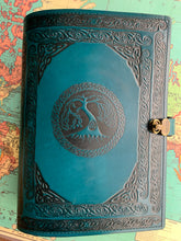 Load image into Gallery viewer, A4 Leather Journal Cover - Celtic Tree of Life - Green - with Clasp
