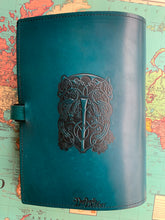 Load image into Gallery viewer, A4 Leather Journal Cover - Celtic Tree of Life - Green - with Clasp
