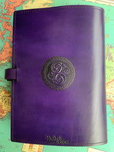 Load image into Gallery viewer, A4 Leather Journal Cover - Celtic Tree of Life - Purple - with Clasp
