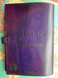 A4 Leather Journal Cover - Book of Shadows Pentagram - Purple