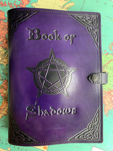 A4 Leather Journal Cover - Book of Shadows Pentagram - Purple