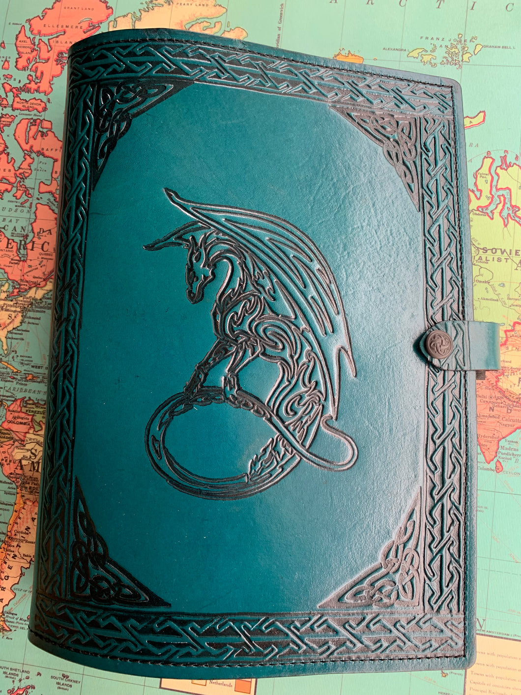 A4 Leather Journal Cover - Celtic Dragon 4 - Green