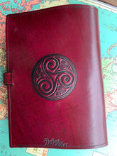 Load image into Gallery viewer, A4 Leather Journal Cover - Celtic Tree of Life - Burgundy
