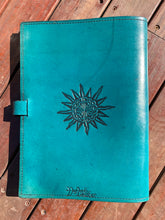 Load image into Gallery viewer, A4 Leather Journal Cover - Celtic Diamond Knot with Gargoyles - Teal
