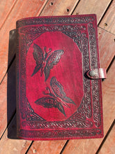 Load image into Gallery viewer, A4 Leather Journal Cover - Celtic Fairies with double wave of Life border - Burgundy
