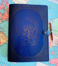Load image into Gallery viewer, A4 Leather Journal Cover - Celtic Dragon 3 - Blue
