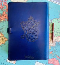 Load image into Gallery viewer, A4 Leather Journal Cover - Celtic Dragon 3 - Blue
