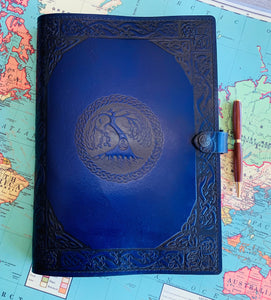 A4 Leather Journal Cover - Celtic Tree of Life - Blue