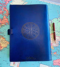 Load image into Gallery viewer, A4 Leather Journal Cover - Celtic Tree of Life - Blue
