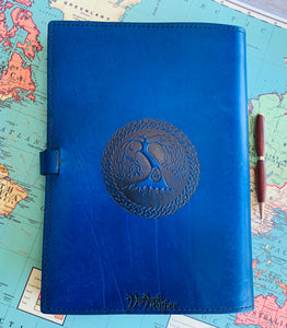 A4 Leather Journal Cover - Celtic Sacred Tree - Blue