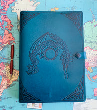 Load image into Gallery viewer, A4 Leather Journal Cover - Celtic Dragon 2 - Green
