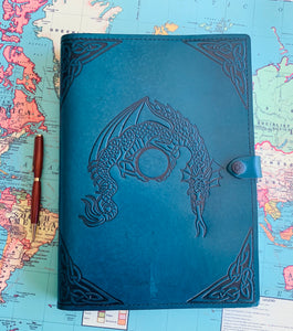 A4 Leather Journal Cover - Celtic Dragon 2 - Green