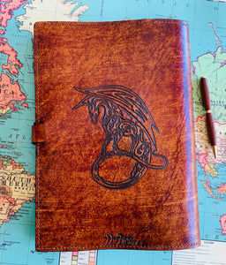 A4 Leather Journal Cover - Celtic Dragon 3 - Brown