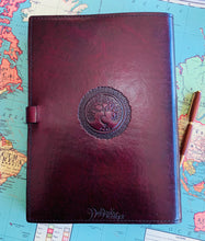 Load image into Gallery viewer, A4 Leather Journal Cover - Celtic Fairies - Burgundy
