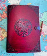 Load image into Gallery viewer, A4 Leather Journal Cover - Celtic Horses - Red
