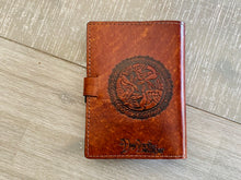 Load image into Gallery viewer, A6 Leather Journal Cover - Celtic Harmony with Gargoyles - Brown
