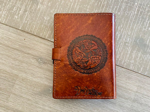 A6 Leather Journal Cover - Celtic Harmony with Gargoyles - Brown