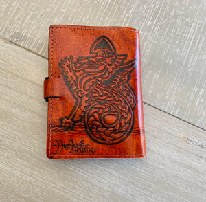 A6 Leather Journal Cover - Celtic Welsh Dragon - Brown