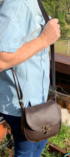 Load image into Gallery viewer, Leather Handbag Individually Handmade - Dark Chocolate Brown - with swing clasp and adjustable Leather strap
