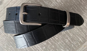 Leather Belt Full Grain - Individually Handmade with Crocodile embossed pattern & removable buckle 1.5"/38mm