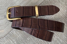 Load image into Gallery viewer, Leather Belt Full Grain - Individually Handmade with Crocodile embossed pattern &amp; removable buckle 1.5&quot;/38mm
