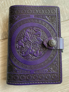 A6 Leather Journal Cover - Celtic Horses - Purple