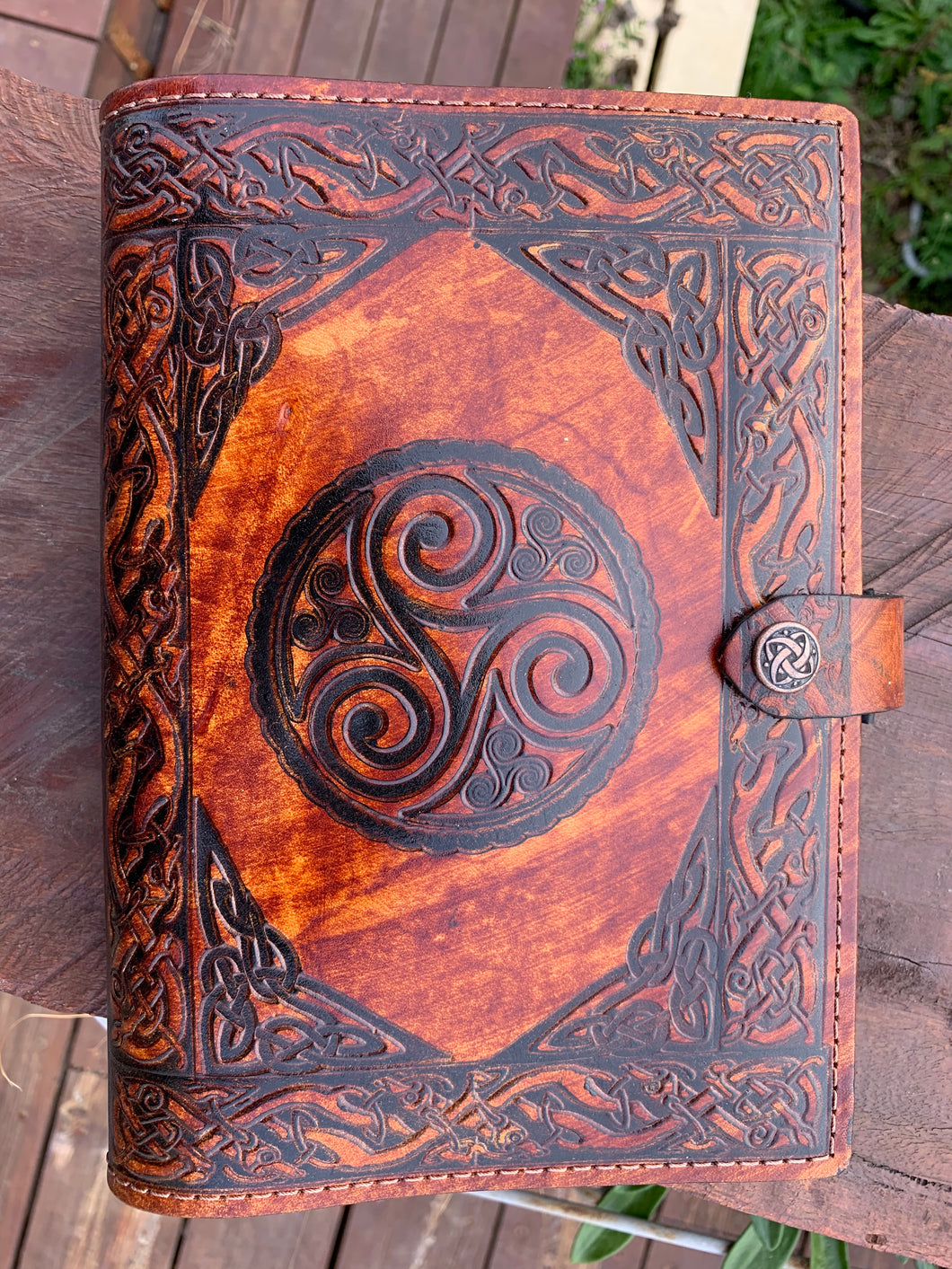 A5 Leather Journal Cover - Celtic Triskele - Brown