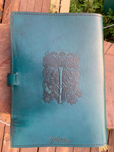 Load image into Gallery viewer, A4 Leather Journal Cover - Celtic Horses - Dark Teal
