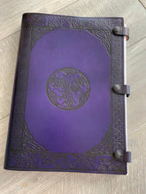 Load image into Gallery viewer, A3 Leather Journal Cover - Celtic Horses  - Purple
