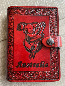 A6 Leather Journal Cover - Australian Koala - Red