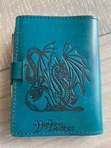 A6 Leather Journal Cover - Celtic Dragon 1 - Teal