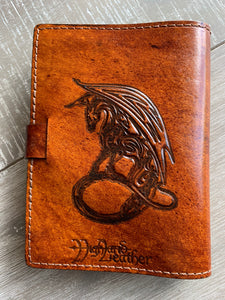 A6 Leather Journal Cover - Celtic Dragon - Brown