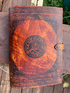 A4 Leather Journal Cover - Celtic Mother Earth - Brown